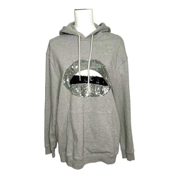 Markus Lupfer Sequin Lip Sweatshirt Hoodie Grey XS Flawed Unisex - Picture 1 of 13